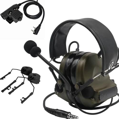 Tactical COMTAC II Noise Reduction Pickup Hunting Shooting Headset and Tactical U94 PTT and Tactical Helmet ARC Rail Adapter FG