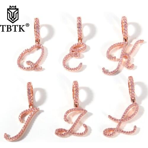 TBTK Custom Cursive Writing Initial A-Z Letters Pendant Iced Out CZ Gold Chain Necklace For Men Hiphop Charms Jewelry Best Gift