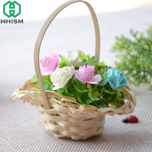 WHISM Handmade Storage Basket Wicker Artificial Flower Baskets Straw Rattan Green Plant Flower Pots Home Garden Decoration