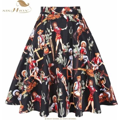 SISHION Sexy Elegant Black Skirts 2021 New Arrival Western Girls Print Beach Swing Vintage 50s Retro Summer Skirt VD0561