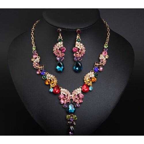 Womens Crystal Concise Necklace Earrings Wedding Bridal Jewelry Sets Bride Woman Accessories Product