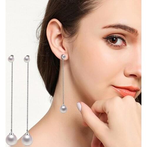 Long Pearl Drop Earrings For Women Tassel Earring Fringe Earings Silver color Jewelry Earing Brincos Brinco Love Gift