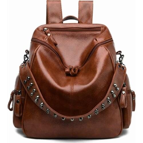 Women Anti-theft Backpack PU Leather Daypack Large Capacity Casual Satchel Shoulder Bag for Teenager Girls