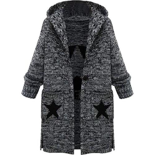 Womens Sweaters Knitted Sweater Cardigan Autumn Winter Casual Jacket Long Sleeve Five Stars Hooded knitted Sweater Coat Outwear
