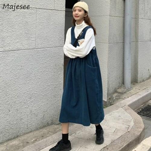 Dresses Women Strap Lolita Loose Retro Korean Preppy Style Students Harajuku Womens All-match 2020 Sleeveless Dress New Fashion