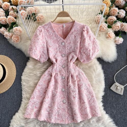 Womens Spring Autumn Runway Fashion Designer V Neck Vintage Jacquard Dress Female Chic Travel Party Dress TB854