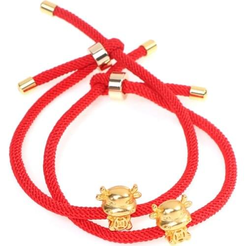 Golden Cow Red String Bracelet 2021 Chinese Ox New Year Tradition Zodiac Mascot Cow Lucky Blessing Bracelets Women Children Gift