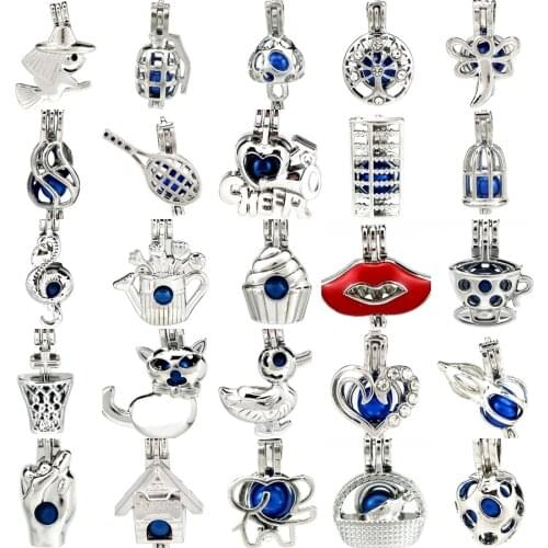 1PC Witch Broom Animals Cup Twist Beads Cage Perfume Oyster Pearl Cage Locket for Pendant