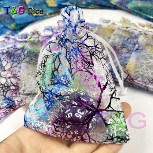 10PCS Gemini Color Dice Bags Blue Jewelry Bag with Tree Branch Pattern Christmas Wedding Gift & Pouches Board Game