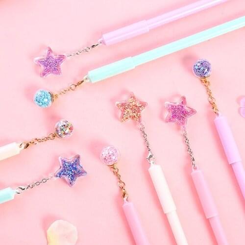 32 pcs/lot Star Wind Chime Pendant Gel Pen 0.5mm black ink neutral pens Stationery School writing Supply Promotional Gift