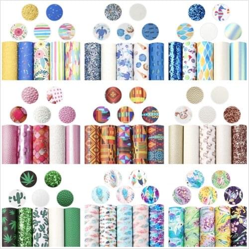 David accessories 5pcs/set 20*33cm Fish Scale Green Summer Faux Synthetic Leather Set DIY Bow Bag Material Fabric,1Yc10735