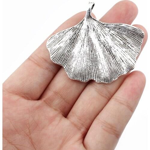 5Pcs Fashion Large Ginkgo biloba Leaf Charms Pendant For Necklace Jewelry Findings Making 53*46mm
