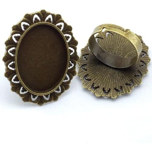 18*25mm 5pcs Ring Setting Antique Bronze Copper Plated Adjustable Oval Glass Cabochon Blank Base Supplies For Jewelry F19