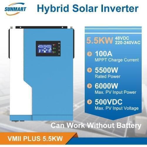 5500W hybrid Solar inverter 100A MPPT Pure Sine Wave Rated Power Off Grid 6000W PV Input 500vdc w/o Battery Work With WIFI