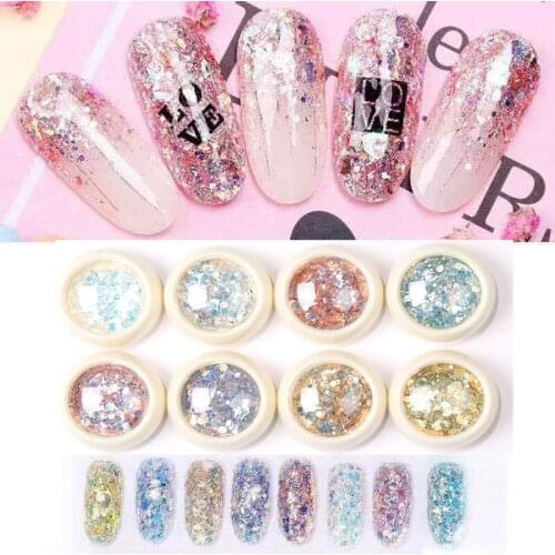 8 color Halo hexagon Mixed size Glitter/ Nail Flakes 3D DIY laser Sequins/Mermaid silver hexagon starry sky glitter flakes ,6556