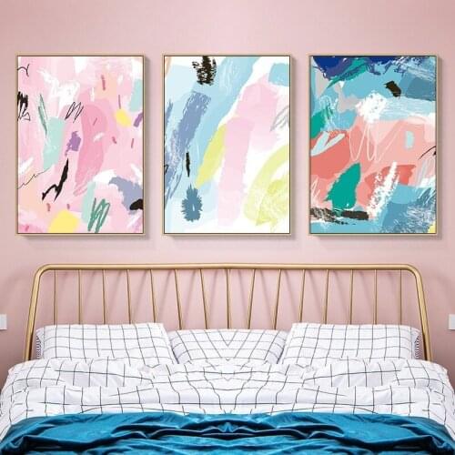 Watercolour Abstract Pink Blue Poster Canvas Painting Nordic Wall Art Pictures for Girls Room Bedroom Nursery Gallery Home Decor