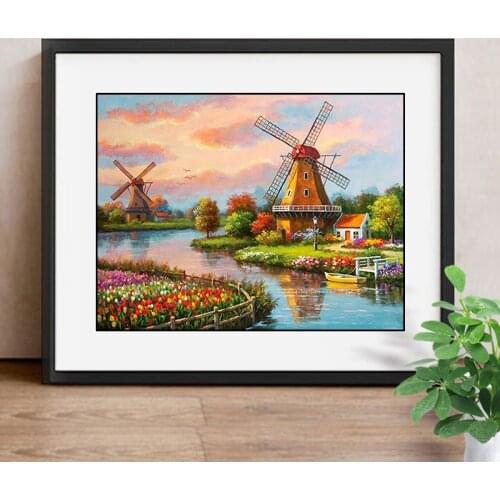 Diamond Embroidery Windmill House Diamond Mosaic Landscape DIY Full Square/Round Drill Decoration Home Diamant Painting