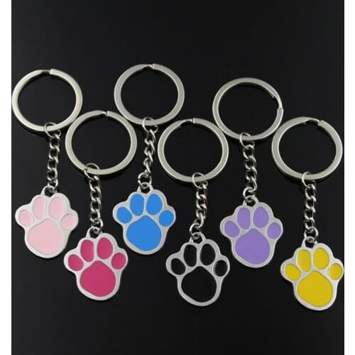 Fashion Keychain 32x26mm Colorful Dog Claw Bear Paw Silver Color Pendant DIY Men Jewelry Car Key Chain Ring Holder Souvenir Gift