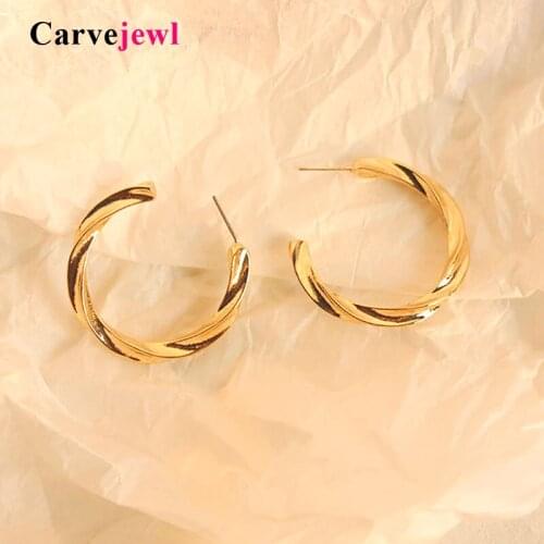 Carvejewl Twisted Wave Pattern Hoops earrings simple metal braided gold plating color earrings for women Jewelry Korean design