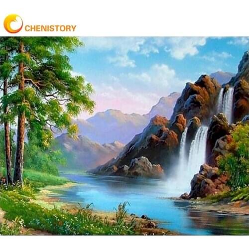 CHENISTORY Acrylic Frame Diy Painting By Numbers Kits Waterfall Picture Wall Art Handpainted Oil Painting For Home Decors Artwor