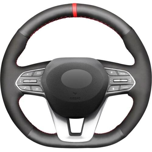 Black Suede Artificial Leather Hand-stitched No-slip Car Steering Wheel Cover for Hyundai Santa Fe 2019