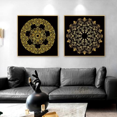 Black and White Gold Small Minimalism Mandala Beautiful Pattern Canvas Painting Poster Gift Print Printing Living Room Home Dec