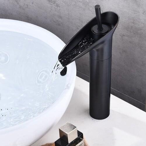 Black Faucet Hot and Cold Copper Wash Face Faucet Waterfall Bathroom Retro Faucet Bathroom Home