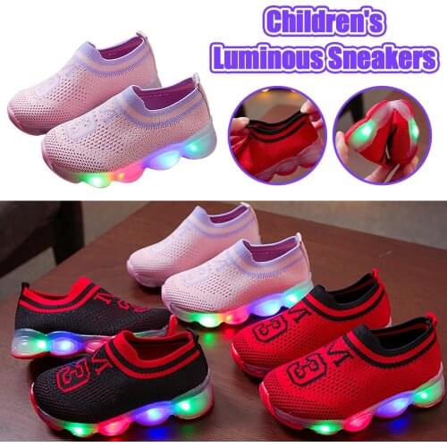 Kids Sneakers For Boys Girls Mesh Tennis Shoes Luminous Sports Running Shoes Lightweight Children LED Glow Walking Sneaker
