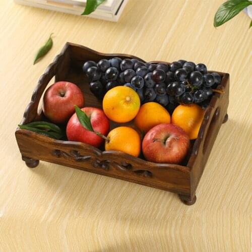 Hand-carved Solid Wood Fruit Plate Home Decoration Decoration Living Room Coffee Table Decoration Wooden Retro Fruit Plate