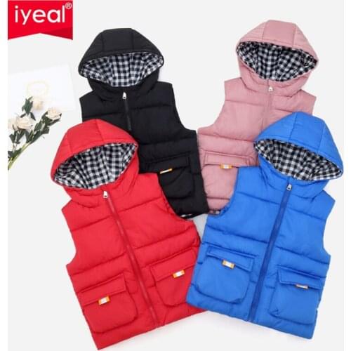 IYEAL Winter Warm Sleeveless Jacket For Children Coats With Pocket Thicken Hooded Vest For Boys Girls Kids Waistcoat 3-8 Years