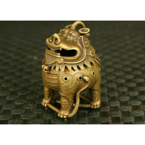 Chinese old bronze kirin leo statue Handcarved figure incense burner decoration