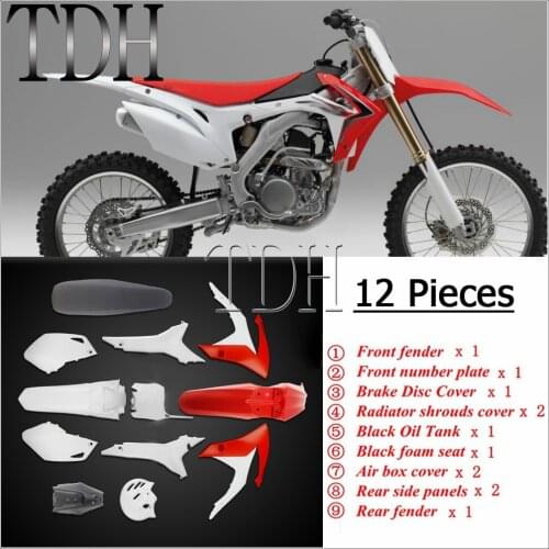 Dirt Bike Motorcycle Plastic Complete Body Cover Side Fairing Kit Fender Number Plate Fuel Tank Seat For Honda CRF 250R CRF450 R