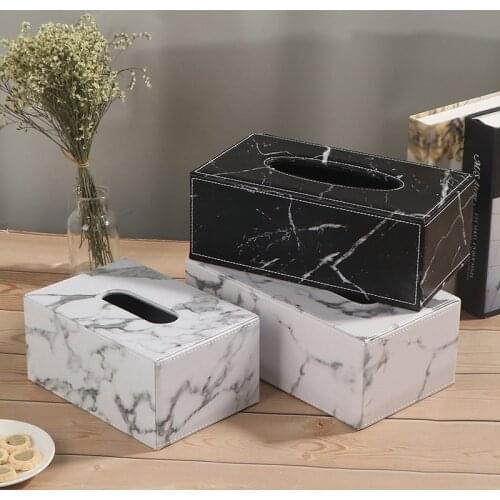 Ever Perfect Modern Marble Rectangle Faux Leather Tissue Box Napkin Toilet Paper Holder Case Dispenser Home Decoration