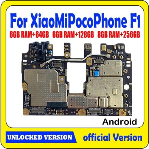 TDHHX Full Working For Xiaomi Pocophone Poco F1 Motherboard 6G+64G 6G+128G 8G+256G 100% Unlocked Original Logic Board Mainboard