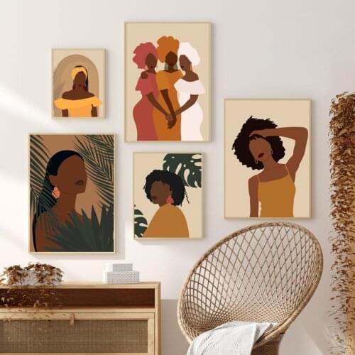Minimalist Abstract Black skin Girl Nordic Vintage Poster Wall Art Prints Canvas Painting Wall Pictures For Living Room Decor