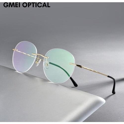 Titanium Alloy Rimless Glasses Frame Men Ultralight Round Eyeglasses Myopia Prescription Frames For Women Optical Eye Glass