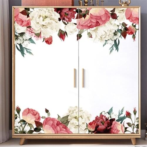Colorful Peony Flowers Wall Stickers Art Home Decor Furniture Wardrobe Decals Wallpaper Self Adhesive Bedroom Living Room Mural