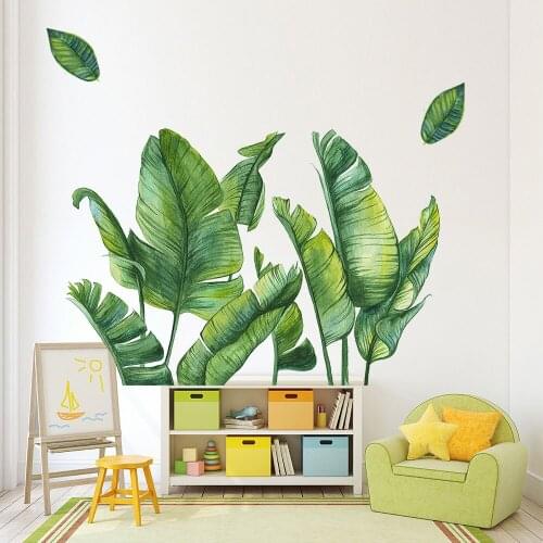 Wall Door Stickers DIY Beach Green Leaves Wall Stickers Modern Poster Art Vinyl Decal Wall Mural Wallpaper Home Kitchen Decor