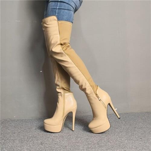 Real Photo Female Thigh High Platform Boots Side Zip High Heels Zapatos Mujer Over Knee Ladies Shoes Woman Large Size 44 47 52