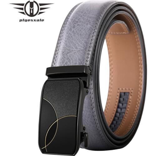 Plyesxale New Design Men Leather Belt Automatic Buckle Fashion Business Gentleman Waistband Black Gray Western Strap Belt B647