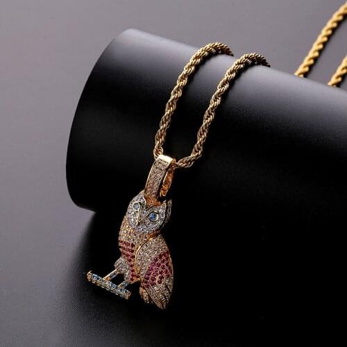 New Custom Iced Out 3D OWL Pendant Necklace Mens Chain Jewelry Micro Pave Cubic Zirconia Hip Hop Jewelry