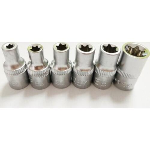 6 Pcs/set 1/4" E4-E10 Torx Socket Wrench Head CR-V E-type Hexagonal Spanner Allen Head Auto Repair Tool