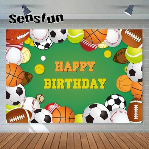 Sensfun Football Basketball Baseball Sport Backdrop Green Boys Birthday Party Photography Background Customized Photo Studio
