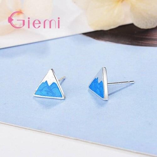 Minimalism Dainty Female Tiny Blue Triangle Shape 925 Sterling Silver Stud Earrings For Girl Women Birthday Party Jewelry