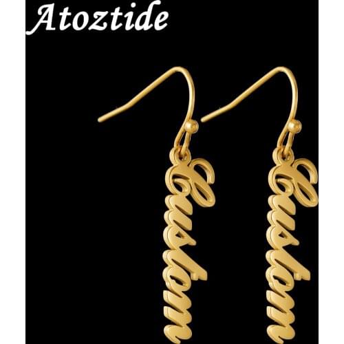 Atoztide Custom Name Drop Earrings Unusual Personalized Stainless Steel Dangle Letter for Women Friend Gold Charm Jewelry Gift