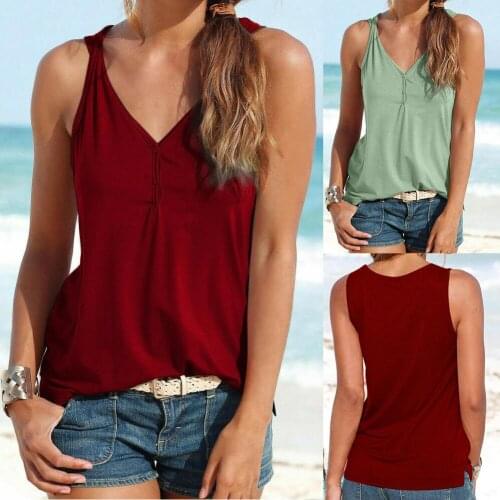 Summer Beach Women Solid Color Button V Neck Twist Sleeveless Tank Top Vest Great for party daily and any casual occasion