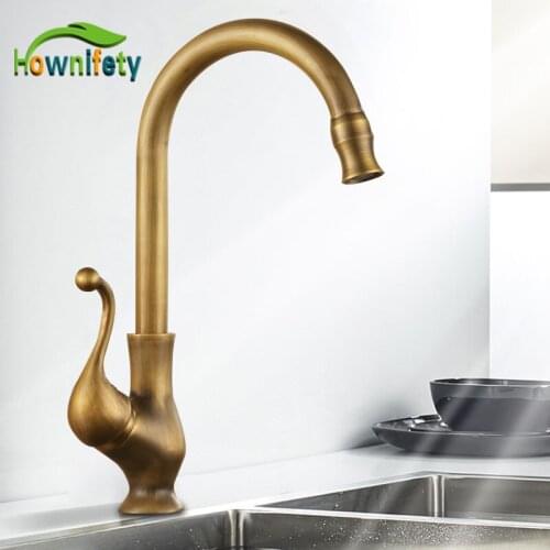 Antique Brass Kitchen Faucet Hot Cold 360 Degree Rotation Mixer Crane Tap Sink Mixers Deck Mount Europen Taps