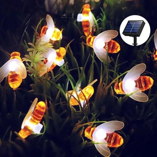 6.5M 30LED Bee Solar String Lights Outdoor Solar Powered Fairy Lights 8 Modes Waterproof For Christmas Wedding Garden Yard Decor