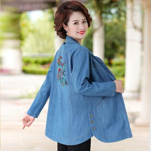 Spring Jeans Jacket Women Long Denim Coat Embroidery Casual Slim Denim Jacket Windbreaker Ladies Single Breasted Coats