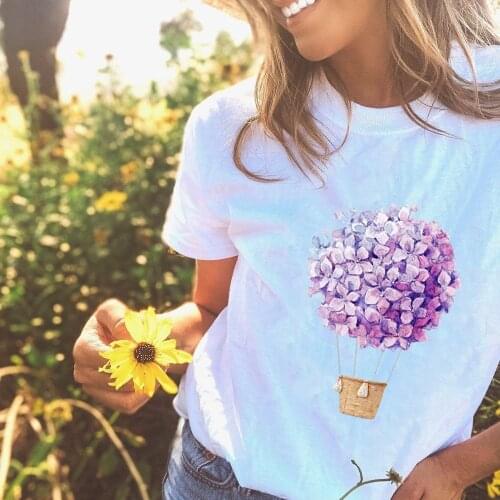 Women Summer Graphic Short Sleeve T Shirts Floral Flower Balloon Fashion T-shirts Tops Female Graphic Tees 2020 Ropa De Mujer